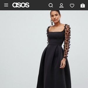 Black 3D floral appliqué midi dress ASOS